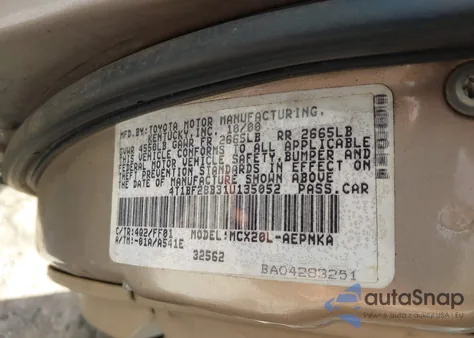 2001 Toyota Avalon Xl из США, поврежденный, VIN 4T1BF28B31U135052